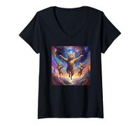 Femme Illustration de Chat inspirée de l'art du surréalisme - Mignon Sauvage T-Shirt avec Col en V