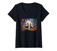 Femme Illustration de Chat inspirée de l'art surréaliste - Amusant et Mignon T-Shirt avec Col en V