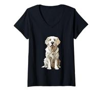 Femme Illustration de Chien des Pyrénées T-Shirt avec Col en V