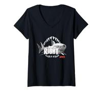 Femme Illustration de Dents de Requin Jaws Quint Was Right T-Shirt avec Col en V