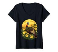 Femme Illustration de Fleurs de Dinde Sauvage et de Gelsemium T-Shirt avec Col en V