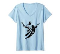 Femme Illustration de Jésus-Christ Ombre à Bras Ouverts T-Shirt avec Col en V