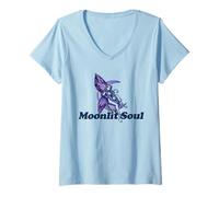 Femme Illustration de la fée de la Lune Violette Moonlit Soul T-Shirt avec Col en V
