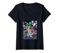 Femme Illustration de la Saint-Patrick Lièvre Irlandais Bling 67 Bière T-Shirt avec Col en V