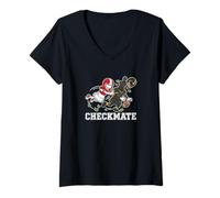 Femme Illustration de la Victoire d'un pion d'échecs de Football Checkmate T-Shirt avec Col en V