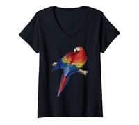 Femme Illustration de l'ara écarlate perché sur Une Branche T-Shirt avec Col en V