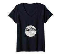 Femme Illustration de Montagne géologique Vintage Art des Sciences de la Terre T-Shirt avec Col en V