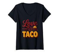 Femme Illustration de Mots à Quatre Lettres Love and Taco T-Shirt avec Col en V