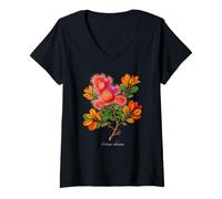 Femme Illustration de Plante de Brousse de fumée Cotinus obovatus T-Shirt avec Col en V