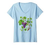 Femme Illustration de Plante de Raisin Vitis vinifera T-Shirt avec Col en V