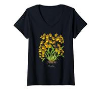 Femme Illustration de Plante d'orchidée dansante Oncidium T-Shirt avec Col en V