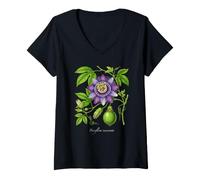 Femme Illustration de Plante Maypop Passiflora incarnata T-Shirt avec Col en V