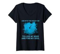 Femme Illustration de plongée sous-Marine avec Citation de l'âme sous-Marine T-Shirt avec Col en V