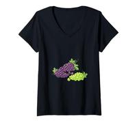 Femme Illustration de raisins doux violets et verts T-Shirt avec Col en V