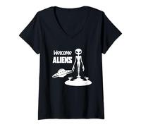 Femme Illustration de Science-Fiction Extraterrestre sortant de l'ombre T-Shirt avec Col en V