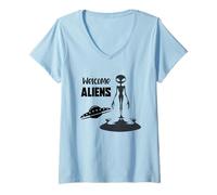 Femme Illustration de Science-Fiction Extraterrestre sortant de l'ombre T-Shirt avec Col en V