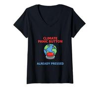 Femme Illustration de Sensibilisation à l'environnement d'alerte Climatique planète T-Shirt avec Col en V