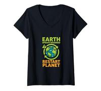 Femme Illustration de Sensibilisation à l'environnement réinitialisation du système planétaire T-Shirt avec Col en V