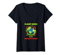 Femme Illustration de Sensibilisation au Climat d'alerte environnementale planète T-Shirt avec Col en V