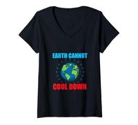 Femme Illustration de Sensibilisation au Climat Message de Refroidissement planète T-Shirt avec Col en V