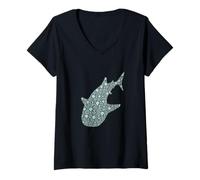 Femme Illustration de Silhouette de Requin Baleine à Motifs T-Shirt avec Col en V