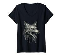 Femme Illustration de Tatouage Renard Qui coule T-Shirt avec Col en V