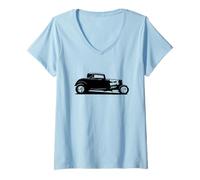 Femme Illustration de Voiture Hotrod rétro années Trente Style Vintage T-Shirt avec Col en V