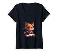Femme Illustration d'écriture Smart Fox T-Shirt avec Col en V
