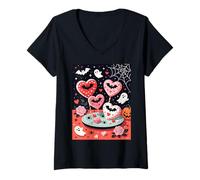 Femme Illustration d'halloween effrayante de sucettes en Forme de cœur T-Shirt avec Col en V