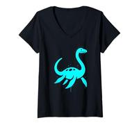 Femme Illustration Dinosaure Graffiti plésiosaure T-Shirt avec Col en V