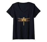 Femme Illustration d'insecte botanique Libellule Style Minimaliste T-Shirt avec Col en V