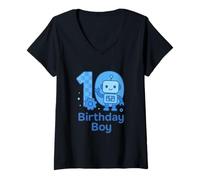 Femme Illustration du 10e Anniversaire de garçon sur Le thème de la Science T-Shirt avec Col en V