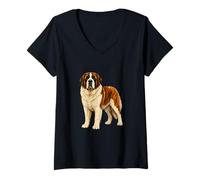 Femme Illustration du Chien Saint-Bernard T-Shirt avec Col en V