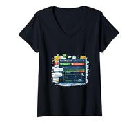 Femme Illustration du Flux de Travail de Codage collaboratif T-Shirt avec Col en V