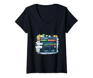 Femme Illustration du Flux de Travail de Codage collaboratif T-Shirt avec Col en V