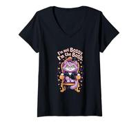 Femme Illustration du trône de Chat de Patron Violet T-Shirt avec Col en V
