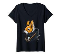 Femme Illustration écureuil Amoureux des Animaux forêt Nature Faune Dessin animé T-Shirt avec Col en V