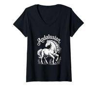 Femme Illustration élégante d'étalon de Cheval andalou T-Shirt avec Col en V