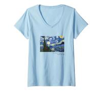 Femme Illustration emblématique de Van Gogh Nuit étoilée T-Shirt avec Col en V