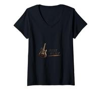 Femme Illustration énergétique de Performance de Guitare électrique T-Shirt avec Col en V