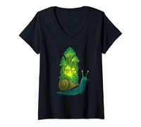 Femme Illustration Fantaisie Fantaisie avec Mini Prairie d'escargot de forêt T-Shirt avec Col en V