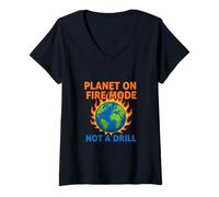 Femme Illustration Graphique de Sensibilisation au Climat d'urgence terrestre T-Shirt avec Col en V