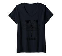 Femme Illustration Graphique d'insecte Libellule d'hélicoptère du lac Sauvage T-Shirt avec Col en V