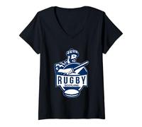 Femme Illustration Highlander Rugby Spirit T-Shirt avec Col en V