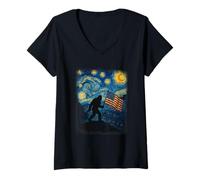 Femme Illustration inspirée de Vincent Van Gogh Nuit étoilée Big Foot T-Shirt avec Col en V