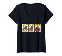 Femme Illustration Pop Art BD Caniche Marron Chocolat T-Shirt avec Col en V