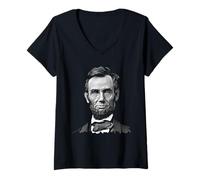 Femme Illustration Portrait du président Abraham Lincoln Abe Lincoln T-Shirt avec Col en V
