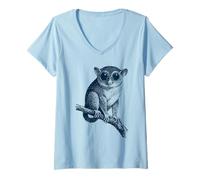 Femme Illustration Tarsier - Rétro, Faune, Petit Singe Mignon T-Shirt avec Col en V