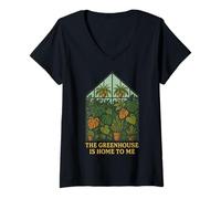 Femme Illustration « The Greenhouse is Home to Me » T-Shirt avec Col en V