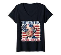 Femme Ils détestent les États-Unis parce qu'ils ne sont pas américains George Washington T-Shirt avec Col en V